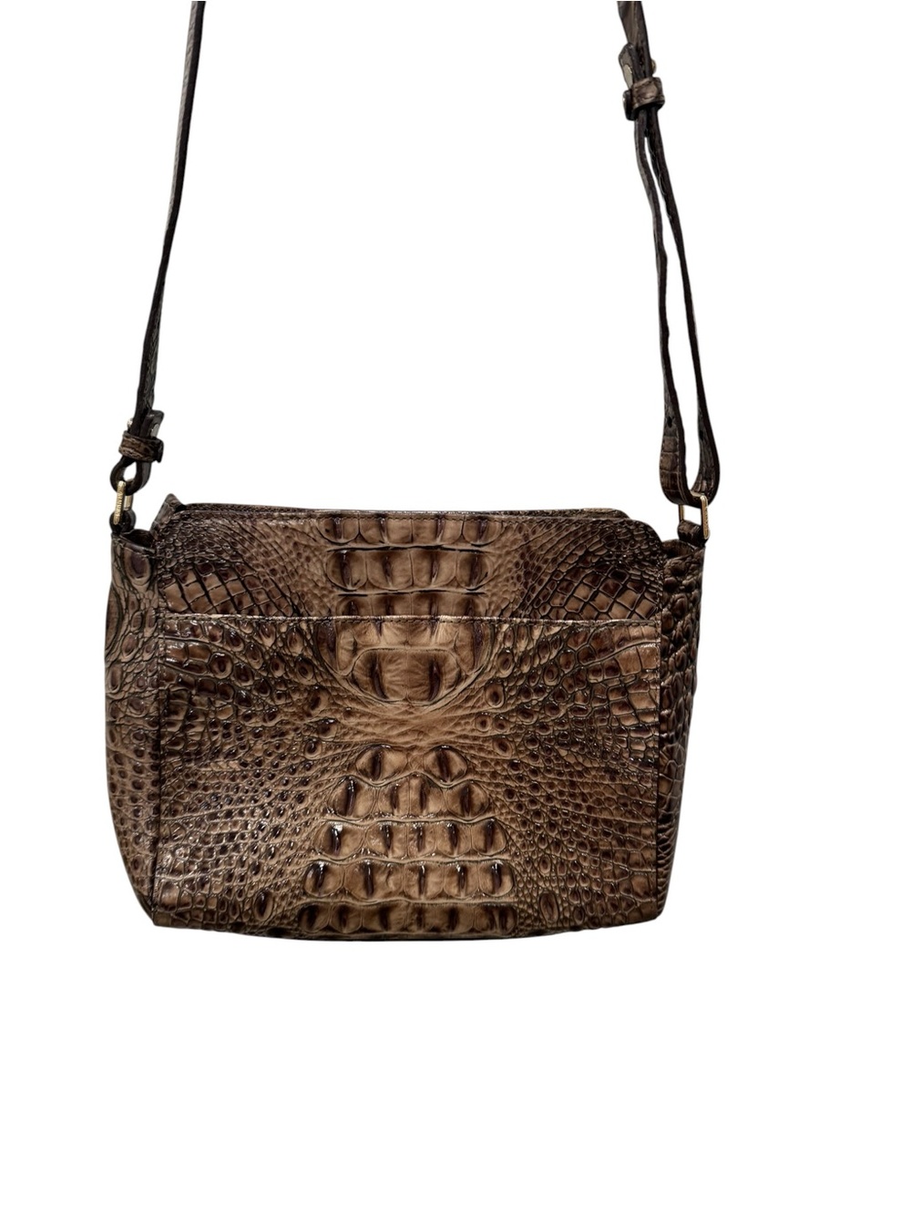 Brahmin Croc-Embossed Brown Crossbody Shoulder Bag - Picture 3 of 14